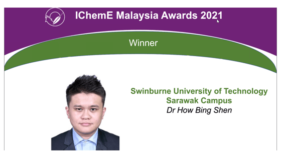 Dr How Bing Shen won IChemE Malaysia Award 2021 - Young Researcher
