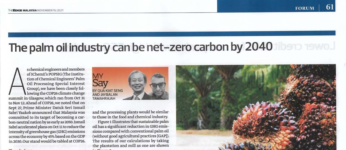 The Palm Oil Industry can be Net-Zero Carbon by 2040