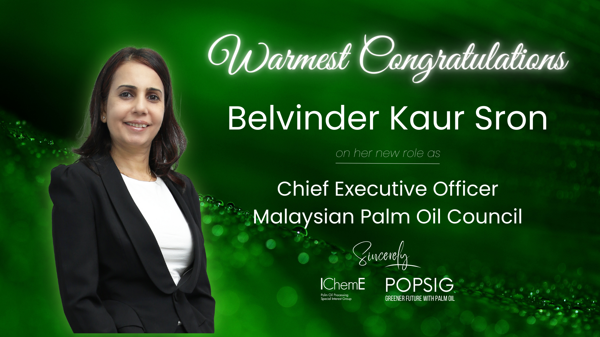 Congratulatory Note to Belvinder Kaur Sron