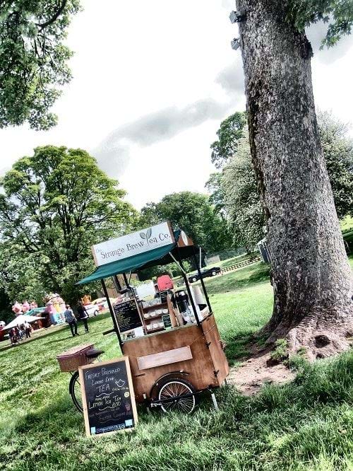 The Strange Brew Tea Company's "Tea Trike" on the grounds of Thirlestane Castle in Scotland