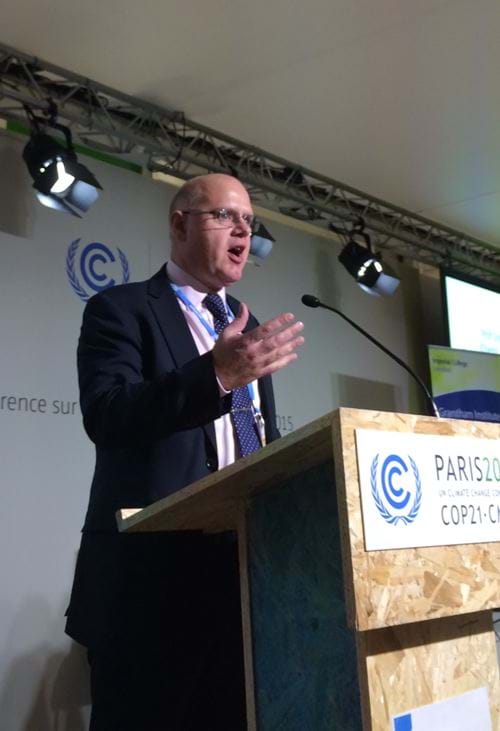 Stef Simons, Energy Centre Chair, speaking at COP21
